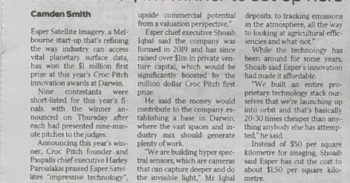 Esper Satellite Imagery wins $1m Croc Pitch